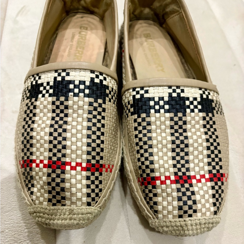 Burberry Beige and Black Checkered Espadrilles
